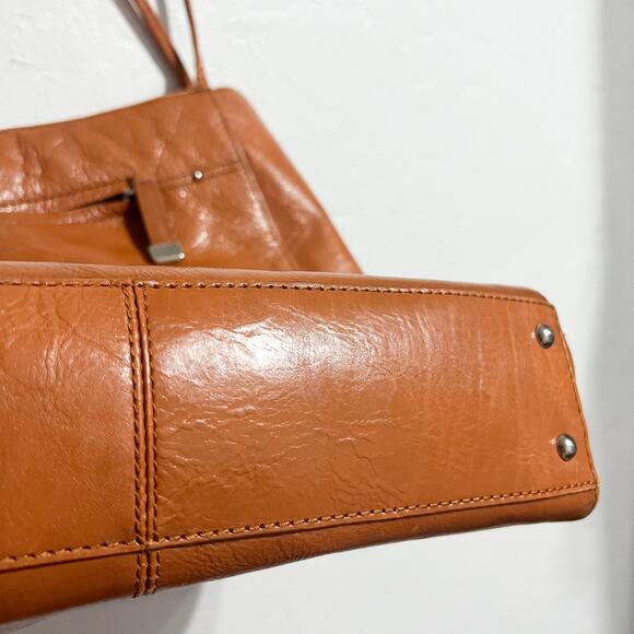 Hobo The Original Tote Bag Shoulder Purse Tan Camel Leather Pockets Double - Picture 8 of 16